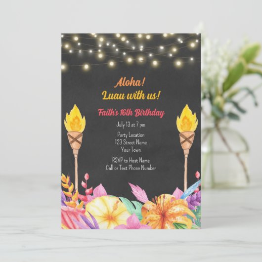 かわいらしルアウ（ハワイ式宴会）誕生日パーティーの招待 招待状 (スタンド正面)
