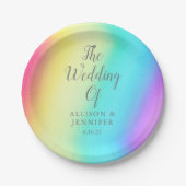 かわいらしレインボーパーソナライズされたグラデーシ結婚ョンLGBTQ ペーパープレート (正面)