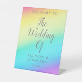 かわいらしレインボーパーソナライズされたド結婚の歓迎 台座サイン (正面)