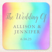 かわいらしレインボーパーソナライズされたフェLGBTQ結婚の スクエアペーパーコースター (正面)
