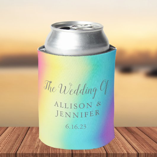 かわいらしレインボーパーソナライズされたフェLGBTQ結婚の 缶クーラー