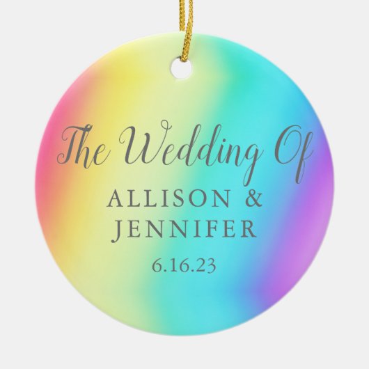 かわいらしレウパーソナライズされたンLGBTQ結婚の セラミックオーナメント (正面)