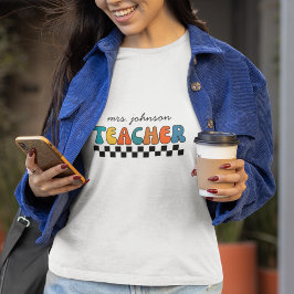 かわいらしレトログルーヴィ&市松模様に先生 Tシャツ