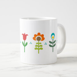 かわいらしレトロフォーク花 ジャンボコーヒーマグカップ