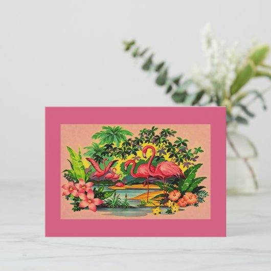 かわいらしレトロフラミンゴスプールパーティの招待状 招待状 (スタンド正面)