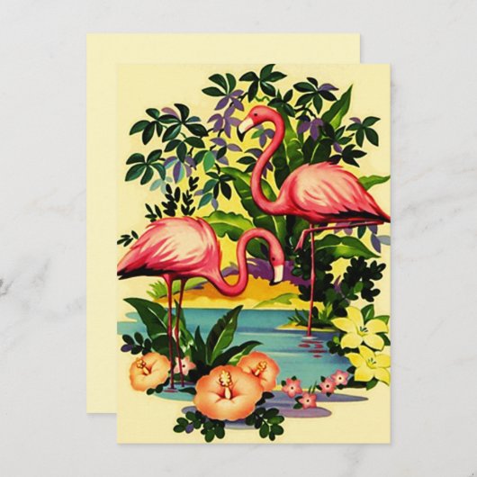 かわいらしレトロフラミンゴスプールパーティの招待状 招待状 (正面/裏面)