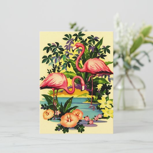 かわいらしレトロフラミンゴスプールパーティの招待状 招待状 (スタンド正面)