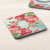 かわいらしレトロフラワーチンツペオニーパーソナライズされた コースター (左側)