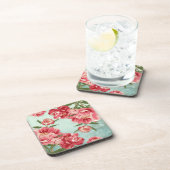 かわいらしレトロフラワーチンツペオニーパーソナライズされた コースター (右側)