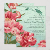 かわいらしレトロフラワーブライダルシャワーチンツペオニー 招待状 (正面/裏面)