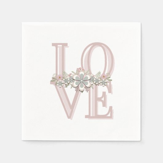 かわいらしレトロフローラピンク/グリーンフェイクエンボス スタンダードカクテルナプキン (正面)