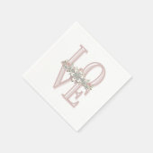 かわいらしレトロフローラピンク/グリーンフェイクエンボス スタンダードカクテルナプキン (角)