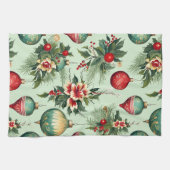 かわいらしレトロ休日オーナメント、フローラクリスマス キッチンタオル (横)