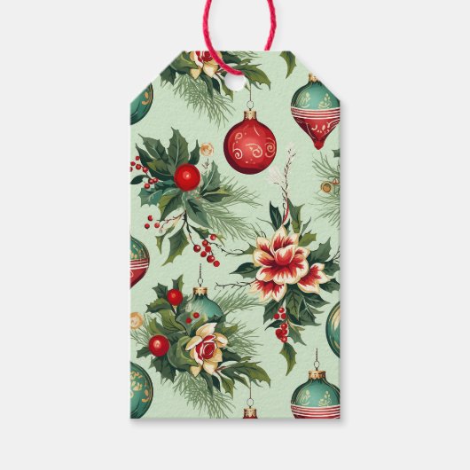 かわいらしレトロ休日オーナメント、フローラクリスマス ギフトタグ (正面)