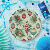 かわいらしレトロ休日オーナメント、フローラクリスマス ペーパープレート (パーティー)