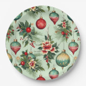 かわいらしレトロ休日オーナメント、フローラクリスマス ペーパープレート (正面)