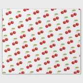 かわいらしレトロ赤さくらんぼオンホワイト ラッピングペーパー (フラット)