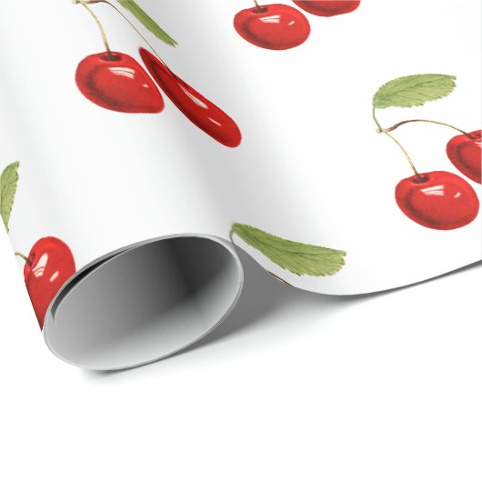 かわいらしレトロ赤さくらんぼオンホワイト ラッピングペーパー (ロールコーナー)