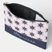 かわいらしレトロ70のフラワーパワー海軍かろうじてピンク アクセサリーポーチ (見開き)