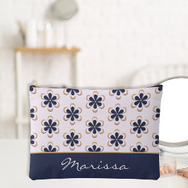 かわいらしレトロ70のフラワーパワー海軍かろうじてピンク アクセサリーポーチ