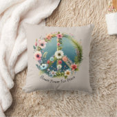 かわいらしレトロ「平和のための花の力」平和サイン クッション (ブランケット)