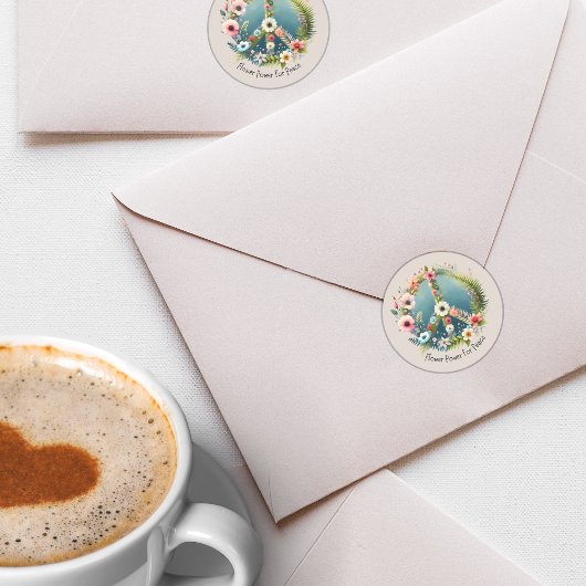 かわいらしレトロ「平和のための花の力」平和サイン ラウンドシール