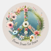 かわいらしレトロ「平和のための花の力」平和サイン ラウンドシール (正面)