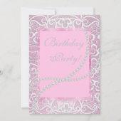 かわいらしレース真珠エレガントの生誕カスタム生日 招待状 (正面)