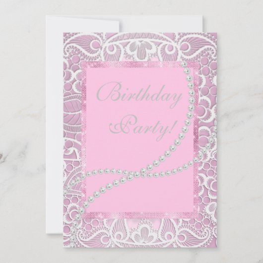 かわいらしレース真珠エレガントの生誕カスタム生日 招待状 (正面)