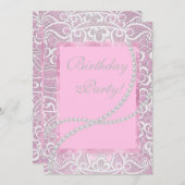 かわいらしレース真珠エレガントの生誕カスタム生日 招待状 (正面/裏面)
