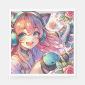 かわいらしローラースケートのアニメ女子バースデーパーティー スタンダードランチョンナプキン (正面)