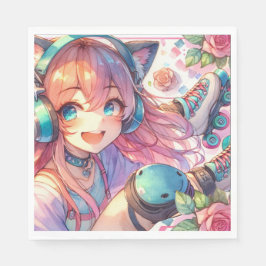 かわいらしローラースケートのアニメ女子バースデーパーティー スタンダードランチョンナプキン