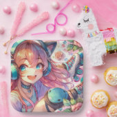 かわいらしローラースケートのアニメ女子バースデーパーティー ペーパープレート (パーティー)