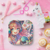 かわいらしローラースケートのアニメ女子バースデーパーティー ペーパープレート (パーティー)