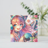 かわいらしローラースケートのアニメ女子バースデーパーティー 招待状 (スタンド正面)