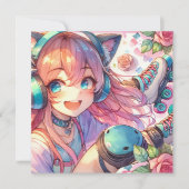 かわいらしローラースケートのアニメ女子バースデーパーティー 招待状 (正面)