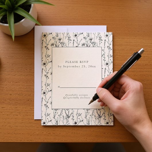かわいらしワイルドフラワーシームレスパターンRSVPカード 招待状