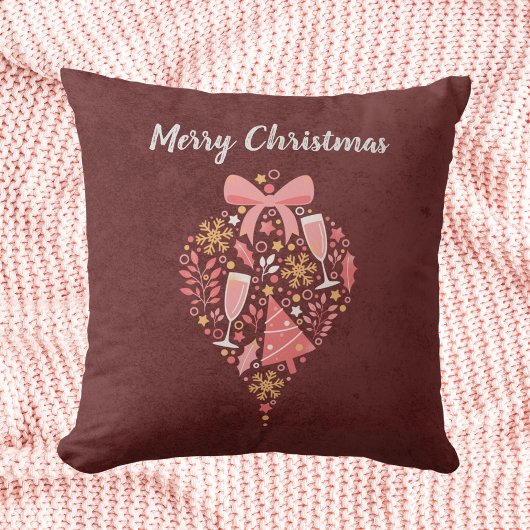 かわいらしワインシャンパンピンクメリークリスマス クッション