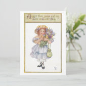 かわいらしヴィンテージの女の子と復活祭の花 シーズンカード (スタンド正面)