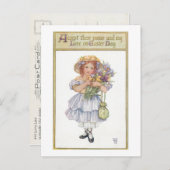 かわいらしヴィンテージの女の子と復活祭の花 ポストカード (正面/裏面)