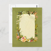 かわいらしヴィンテージの鳥花縁ど飾 ポストカード (正面/裏面)