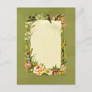 かわいらしヴィンテージの鳥花縁ど飾 ポストカード