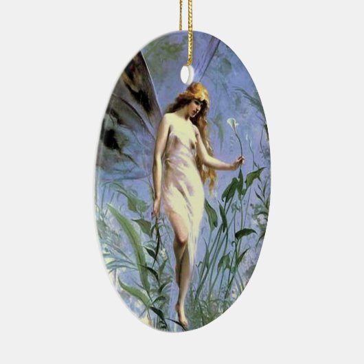 かわいらしヴィンテージアート妖精の花 – 名前のギフトを追加 セラミックオーナメント (右)