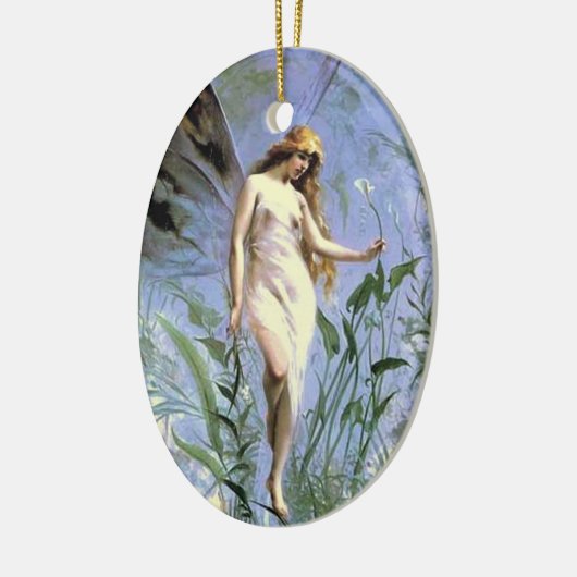 かわいらしヴィンテージアート妖精の花 – 名前のギフトを追加 セラミックオーナメント (左)