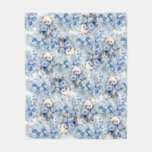 かわいらしヴィンテージインスパイアブルーのテディ・ベア・ボーイ フリースブランケット (正面)