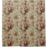 かわいらしヴィンテージエレガントピンク白バラ シャワーカーテン (正面)