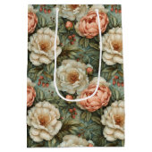 かわいらしヴィンテージエレガントホワイトとピーチフローラ ミディアムペーパーバッグ (裏面)