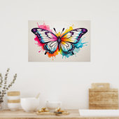 かわいらしヴィンテージガーリーバタフライイラストレーションアート ポスター (キッチン)