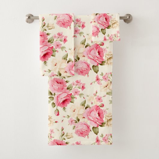 かわいらしヴィンテージクエレガントリーム赤面ピンクローズ バスタオルセット (インサイチュ)