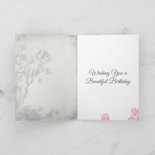 かわいらしヴィンテージスタイルバラとウサギ誕生日 カード (内部)